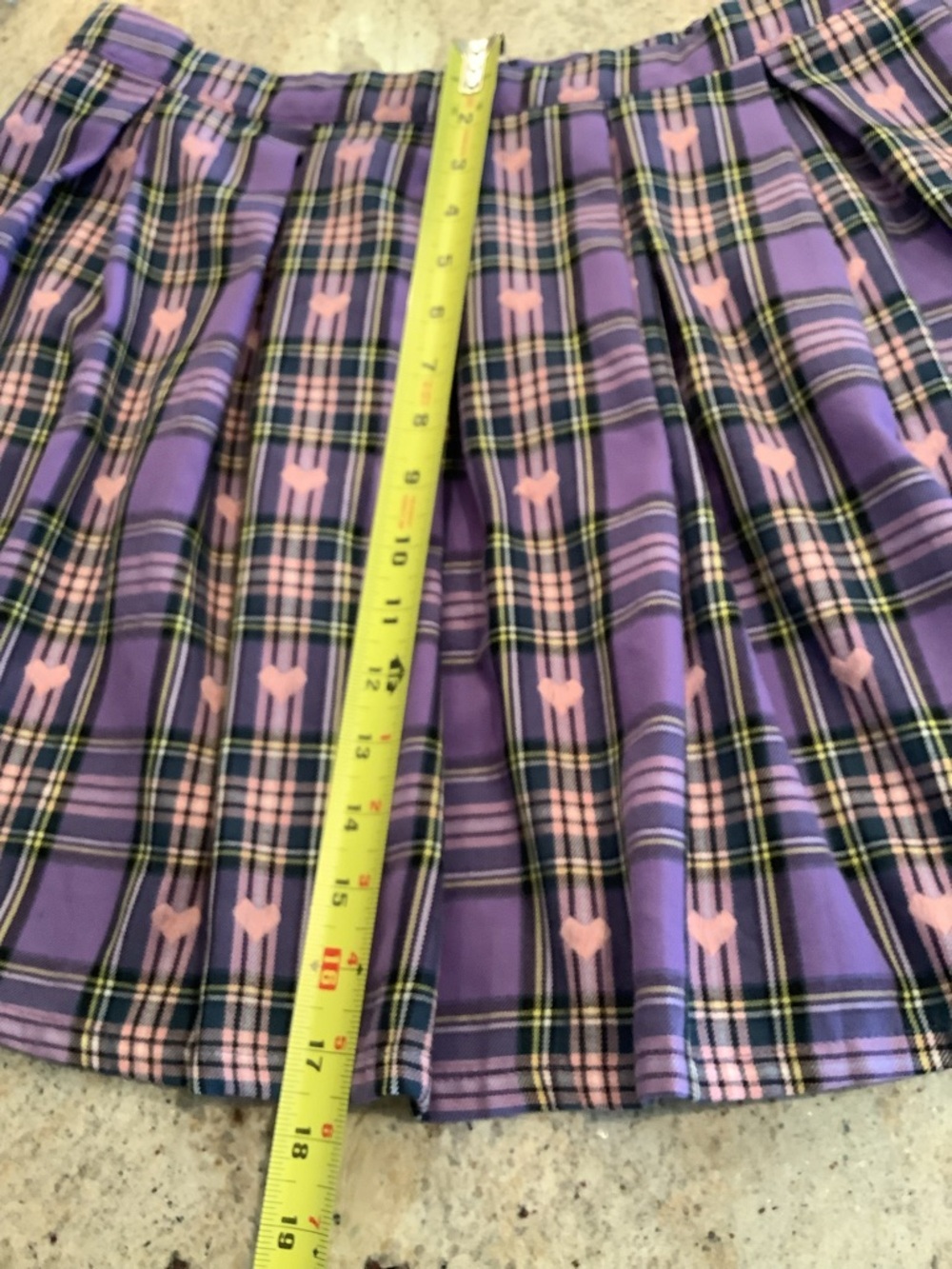Hot Topic Purple Plaid & Pink Hearts Pleated Skirt Size XL - Picture 9 of 9